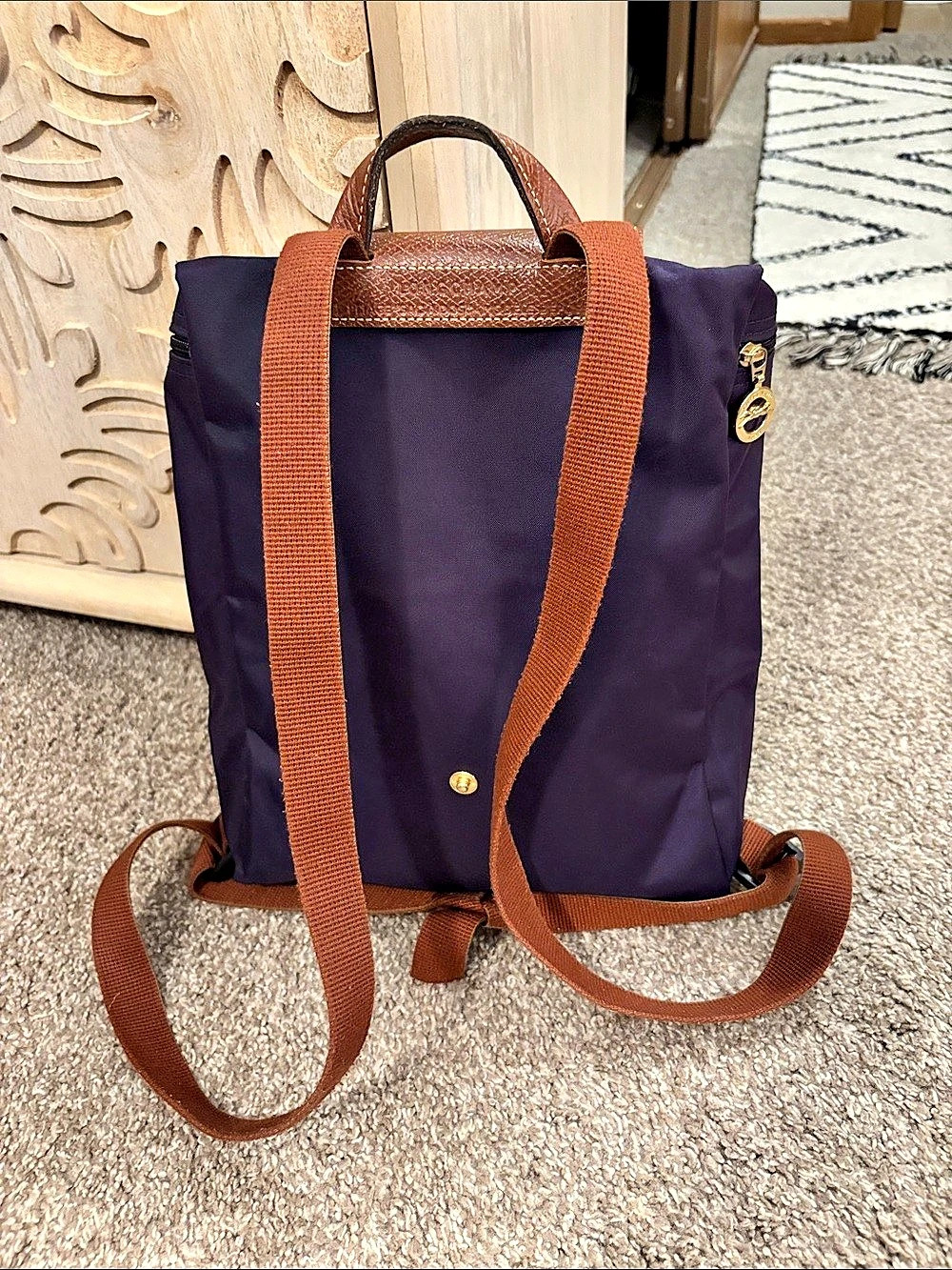 Longchamp Backpack in Purple & Brown - Picture 3 of 7